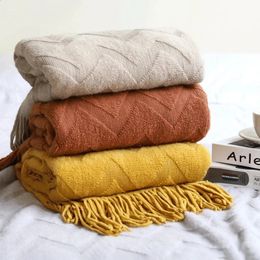 Elegant Nordic Blankets Tassel Knitted Sofa Cover Home Decorate Bedsheet Throw Blanket Cashmere Khaki Tapestry for Summer Elegan 240229