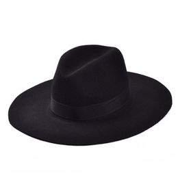 Whole-Fashion Vintage Lady Girls Wide Brim Wool Felt Fedora Hat black Floppy Cloche cowboy hat for men and women Shippin242c