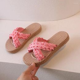 Slipper Kids Fashion Girls Slippers Cross Open-toe Children Casual Shoes Simple Solid Colour Britain Style Soft Platform Summer