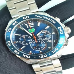 Wristwatches Mens Quartz Watch Blue Sports Style High-end Racer Chronograph All Stainless Steel Clock Waterproof Luminous Custom L2632