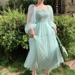 Dress Korean Style Elegant Vintage Mesh Fairy Dress Women Beach Party Holiday Long Summer Dress 2024 Robe Longue Femme One Piece Dress