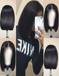 New Bob Lace Front Human Hair Wigs With Baby Hair Pre Plucked Brazilian Remy Hair natural hairline Straight Short Bob Wig For Blac7623693