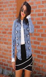 Women Basic Style Cowboy Long Sleeve Double Row Button Denim Jacket Jean Blouse Female Jeans Coat Casual Girls Outwear laides9032285