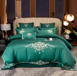 4PCS Comforter Cover Retro FlatFitted Bed Sheet Set Gray Blue Chic Embroidery Luxury Faux All Cotton Bedding Set9146870