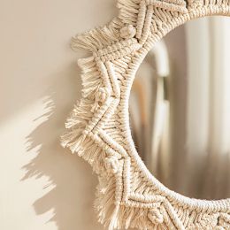 بوهو ماكرامي مرآة مرآة زخرفية مرايا جمالية ديكور ديكور معلقة الجدار مرآة لغرفة النوم ديكور منزل غرفة المعيشة