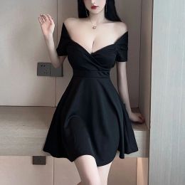 Dress VNeck Low Cut Backless Sexy Dress Nightclub Women's Clothing Slimming Black Aline Skirt Dresses For Women Summer Drop Shipment