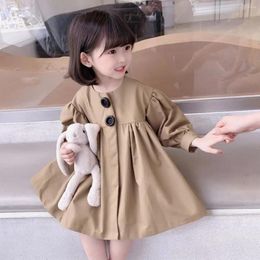 Girl Dresses Women's Baby Long-sleeved Dress 2024 Spring And Fall Children's Trench Coat Trend Korean Clothing