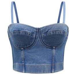 Camis Women Detachable Straps Crop Top Retro Denim Push Up Bustier Corset Club Camis 23GE