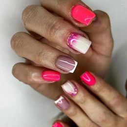 False Nails Long Square French Style DIY Red Green Press On Manicure Love Heart Nail Tips At Salon