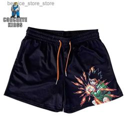 Men's Shorts Anime Shorts Men Hunter X Hunter Print Quick Dry Gym Performance Shorts Streetwear Summer Workout Mesh Running Sport Short Pants Q240305