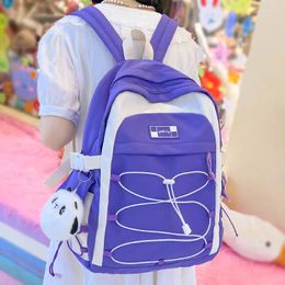 School Bags Girl Travel Purple Cross Rope Book Backpack Fashion Women Bag Lady Kawaii College Cool Female Laptop Student