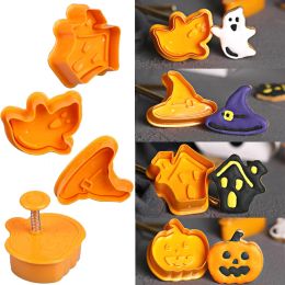 4st Halloween Pumpkin Ghost Theme Plastic Cookie Cutter Plunger Fondant Chocolate Mold Cake Decorating Tools