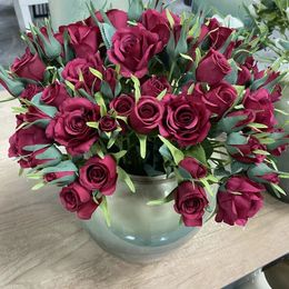 15 Heads Simulate Hold Bunch Roses Peony Artificial Flowers Immortals Plants Decorations Vases Wedding Home Po Props 240301