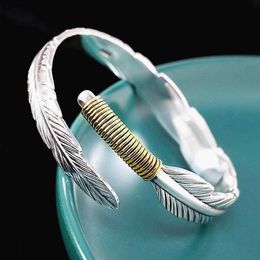 Plain silver distressed feather bracelet mens trendy brand bracelet Personalised and versatile simple bracelet