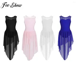 Stage Wear Kids Girls Ballet Dance Dress Sleeveless Splice Open Back High-low Hem Gymnastics Leotard Performance