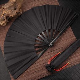1 piece of retro black Chinese style folding fan kung fu wedding party DIY solid color pocket handicraft dance fan 240305