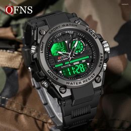 Wristwatches OFNS Men Watches 50m Waterproof Sports Watch Military Man G Style LED Digital Dual Display Quartz Clock