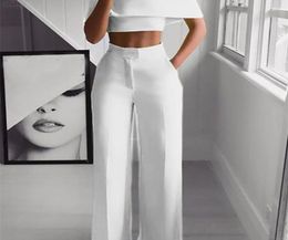 Summer White Black 2 Piece Set Women Clothing Wide Leg Pants Suits Sexy Cropped Top Long Trousers Fashion Woman Tracksuits LJ2012939303
