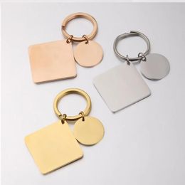 Keychains Stainless Steel Hanging Square Round Pendant Keyring For DIY Making Keychain Metal Key Chain Mirror Polished Whole 1307m