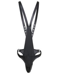 Fetish Men Leather Bondage Sissy Pants BDSM Body Harness Open Crotch Jumpsuits Pole Dance Crotchless for Adult Gay Sex7233826