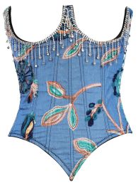 Camis 2022 Summer Women Corset Tops Embellish Laced Up Back Zipper Side Denim Breathable Embroidered Diamonds Tassel To Wear Out