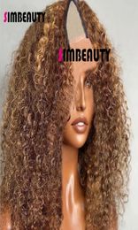 Highlights Blonde V Part 100 Human Hair Wigs Ombre Brown Bouncy Curly Kinky Curl Middle Open Full End U Shape Wig 250Density3953973