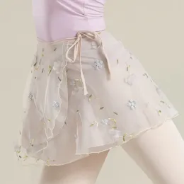 Stage Wear Modern Dance Lace Up Gauze Skirt Classical Ballet Practice Skill Net Underdress Belt Three-Dimensional Embroidery