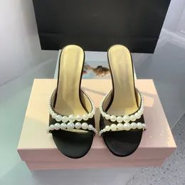 Sıradan tasarımcı moda kadınlar seksi bayan siyah saten yay inciler kristal strappy yüksek topuklu peep ayak parti sandaletler parti ayakkabıları muler terlik sandalias de las mujeres 10cm