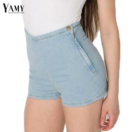 Shorts Summer 2023 vintage Cotton Side Zipper Elastic High Waist Shorts Women Black Blue Jeans Denim Shorts for Womens Mini Shorts Sexy