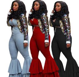 Women JeansBra Sportswear Denim Bootcut Pant 2 Piece Set Outfits Vest Crop Top Bell Bottoms Tracksuit Fall Summer Fall clothing5410857