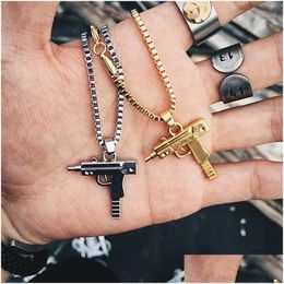 Chains Necklace Punk Choker Boho Chain Stainless Steel Men Women Hip-Hop Fashion Gold Uzi Gun Shape Pendants Necklaces Jewelry Gifts Dhup0