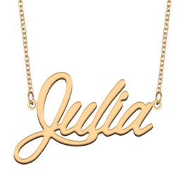 Julia name necklace pendant Gold Custom Personalized for women girls children best friends Mothers Gifts 18k gold plated Stainless steel