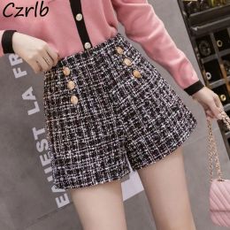 Shorts New Plaid Shorts Women Allmatch Leisure High Waist Classic Fall Winter Wide Leg Ulzzang Streetwear Fashion Vintage Female Mujer