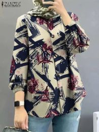 Tops ZANZEA Women Vintage Floral Printed Muslim Blouse Casual Buttons Down Tops Islamic Clothing 2023 Autumn Long Sleeve Work Shirt