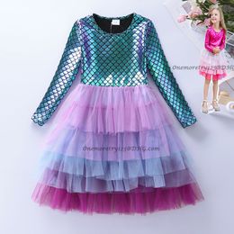 Girls Mermaid Princess Dress 3-8T Kids Fashion Ruffles Designer Mermaids Ball Gown Baby Girl Lace Cake Skirt 4 Style