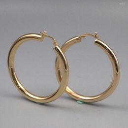 Hoop Earrings Real Sterling Silver 925 For Women Female Girl Korean 18K Yellow Gold Plated 50mm Dia Big Size