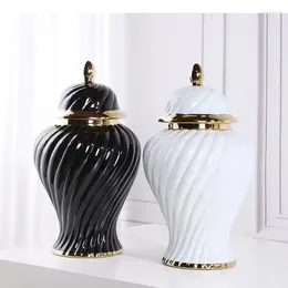 Storage Bottles Gold Plated White Ceramic Jar Flower Arrangement Desk Decoration Threaded General Tank Ginger Jars Porcelain Jewelry Box