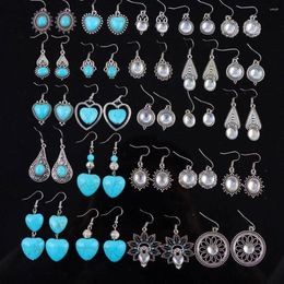 Dangle Earrings 20Pairs/Set Vintage Bohemian Geometric Turquoise Pendant Fashion Women Travel Vacation Jewelry Decoration Gift