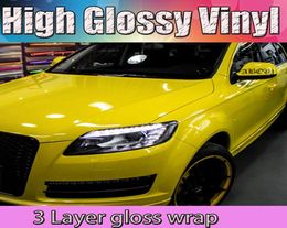 3 Layers Ultra Glossy Car Wrapping Films High Gloss Lemon Yellow Vinyl Stickers Wrap With Bubble Size152x20mroll3665529