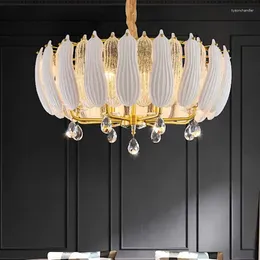 Chandeliers Post Modern Golden Round Ceiling Chandelier Bright Glass&Ceramic Shades Hanging Light Villa Living Room Lamp Suspended