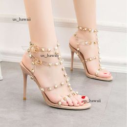 2023 NEW Rivet with Thin Summer Women's Shoes PVC High Heels Fashion Stiletto Nude Banded Roman Sandals Female