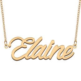 Elaine Name Necklace Custom Nameplate Pendant for Women Girls Birthday Gift Kids Best Friends Jewellery 18k Gold Plated Stainless Steel