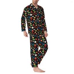 Men's Sleepwear Cartoon Doughnut Pajamas Men Video Game Snacks Cute Soft Home Nightwear Spring 2 Pieces Vintage Oversize Printed Pajama Sets