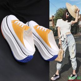 Walking Shoes 2024Summer Half Slippers Baotou Without Heel Inside Increase Women's Sneakers Outdoor Canvas Women ZZ-245