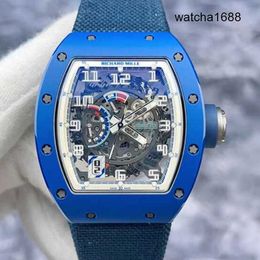 Casual Watches Fashion Wristwatches RM Wrist Watch Rm030 French Limited Edition 100 Pieces of Blue Ceramic Material Transparent Automatic Mechanical