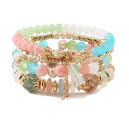 Bohemian Stackable Bead Bracelets for Women Multilayered Bracelet Pendant Charm Stretch Bangles