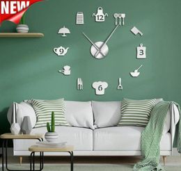 Kitchen Cooking Tools DIY Giant Wall Clock Frameless Large Watches Big Kitchen Wall Stickers Horologe Decorative Design For Home5700276