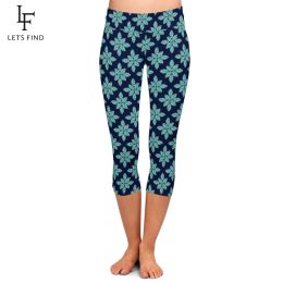 Leggings LETSFIND Summer High Waist Women Print Capri Leggings 220gsm Double Side Brushed Milk Silk MidCalf 3/4 Legging