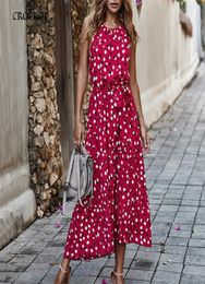 Summer Women PolkaDot Long Dress Beach Dresses Strapless Casual White Midi Sundress Red Summer Vacation Clothes For Women 2103204075332