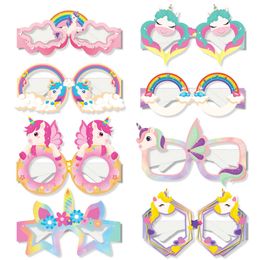 New 8/16Pcs Unicorn Photo Props Paper Glasses Decoration Favors For Girl Birthday Party Supplies